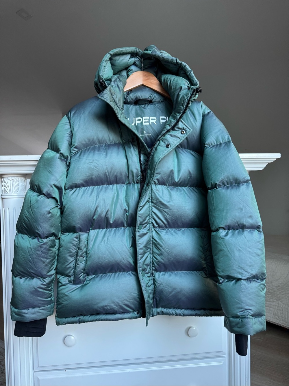 Tna Super Puff Hooded Down Puffer Jacket Teal Blue